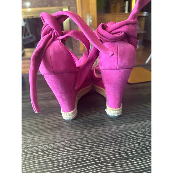 UGG Wedge Magenta Suede Nubuck Leather Espadrille Crossover Platforms Sz. 8.5 - Picture 4 of 10